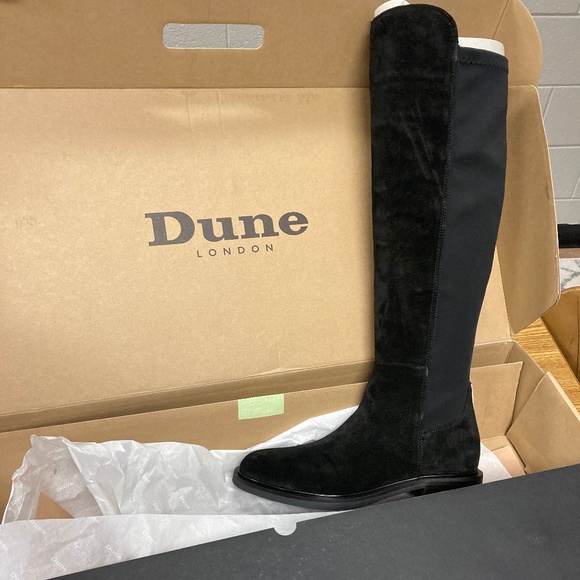 Dune London Text black suede knee high boots - Picture 1 of 4